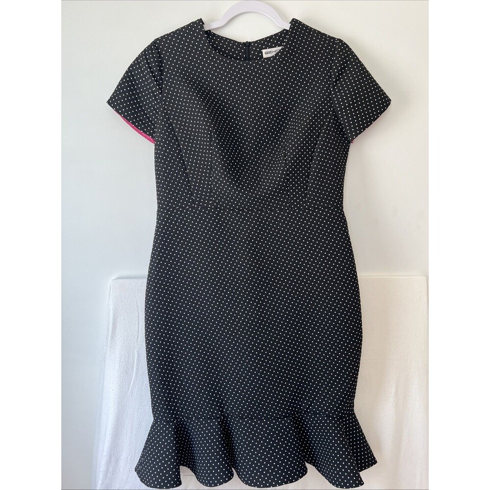 Behcetti Black‎ Polka Dot Dress Size 10 Italian Fit & Flare Mermaid, Business